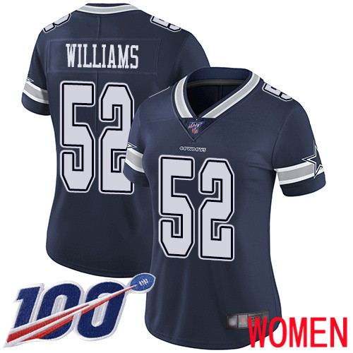 Women Dallas Cowboys Limited Navy Blue Connor Williams Home 52 100th Season Vapor Untouchable NFL Jersey
